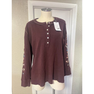 NWT Women’s Burgundy Embroidered Flannel Blouse nWT By Caite Size Large